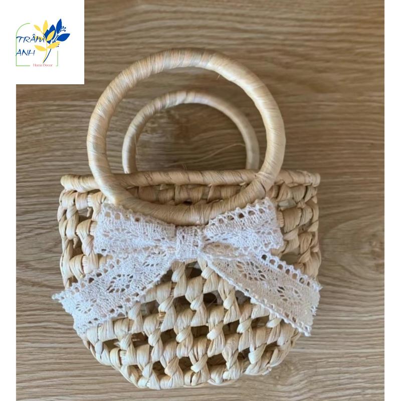 Túi Xách Cói Đính Hoa Siêu Đẹp - Túi Lục Bình Mini Vintage Siêu Xinh Chụp Ảnh, Dã Ngoại, Đi Biển, Trang Trí 4