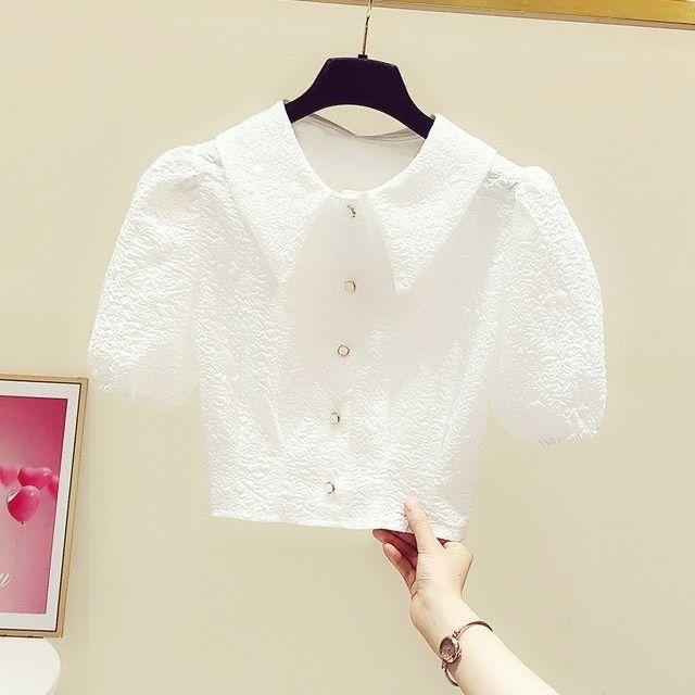 Áo Sơ Mi ngắn Tay Bèo Nhún Cổ Bẻ Và Eo Bó Sát Thời Trang Mới Mùa Hè 2023, Áo Voan ngắn Tay Cạp Cao Dành Cho Nữ, Dễ Phối Đồ 0