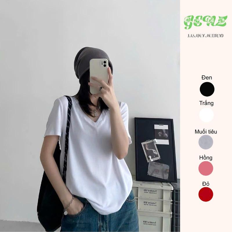 ÁO THUN CỔ TIM NỮ TRƠN DỄ PHỐI ĐỒ OVERSIZE <72KG Top Cổ Tròn Nữ Cotton Women 1