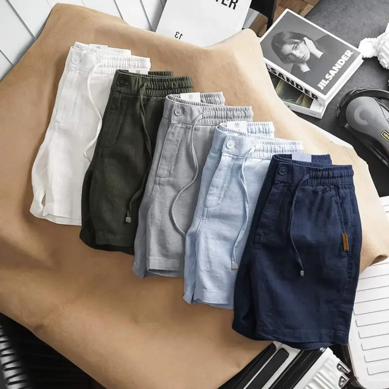 Quần Short Đũi Nam Dây Dút siêu mát - Quần nam đi phố đi biển Menswear Quần Lửng Có Túi Trắng 6