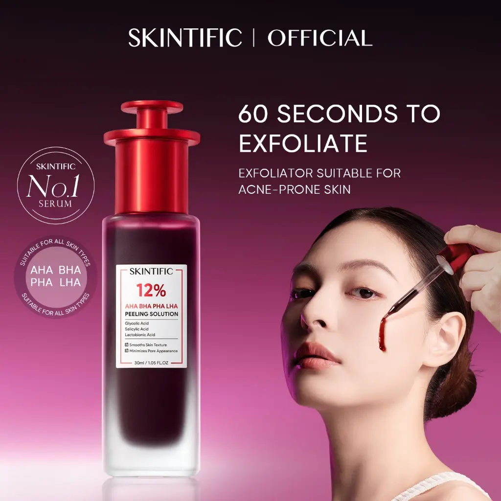 SKINTIFIC 12% AHA BHA PHA LHA Peeling Solution Serum 30ml Whitening Brightening for Dark Spot Acne-pron Valentine Gift