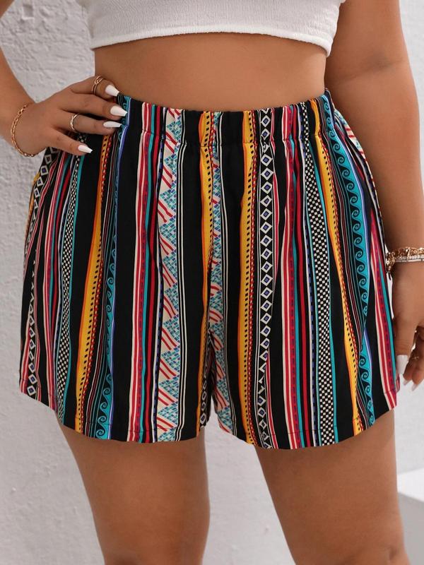 Women's Striped Print Shorts, Casual Comfy Shorts for Daily Wear, Ladies Bottoms for All Seasons 0
