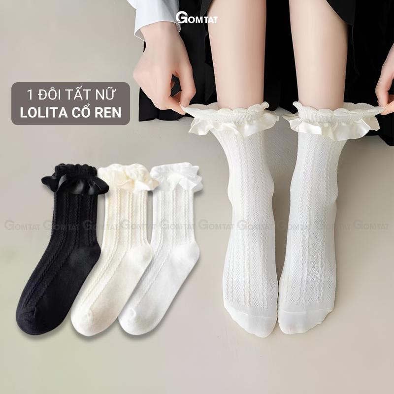 CHỤP KỶ YẾU Tất cổ cao nữ GOMTAT mẫu lolita chất liệu polyester mềm mịn thoáng mát thiết kế viền ren tinh tế dễ thương - HOT-1802