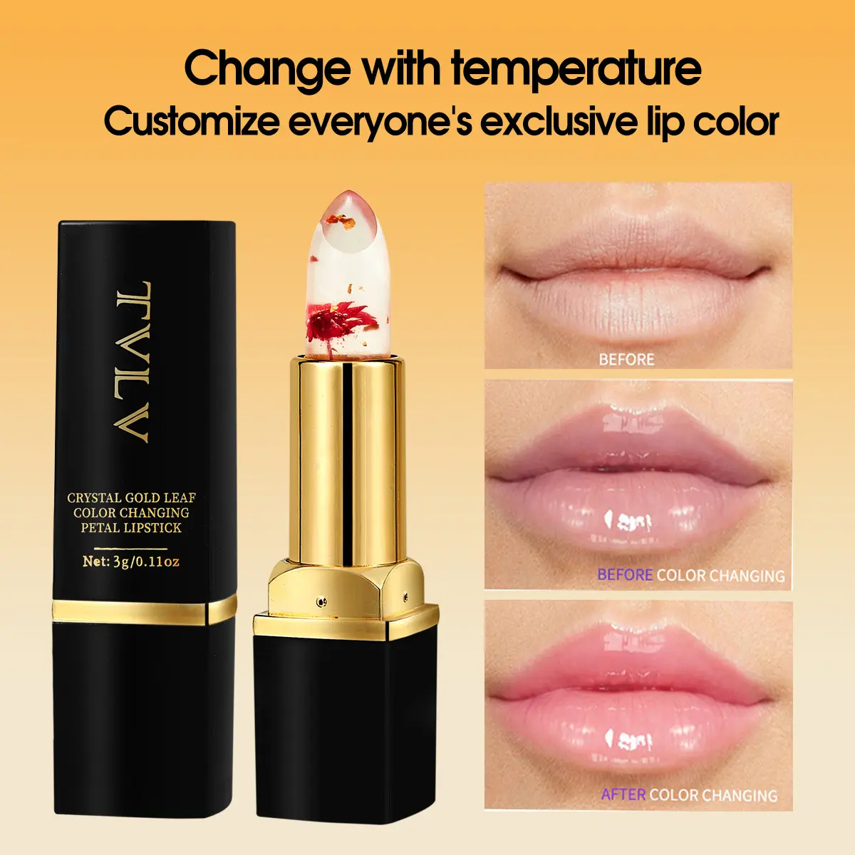 TVLV Crystal Gold Foil Color Changing Petal Lipstick Waterproof Moisturizing Lip Balm Non-Fading Temperature Changing Flower Lipstick