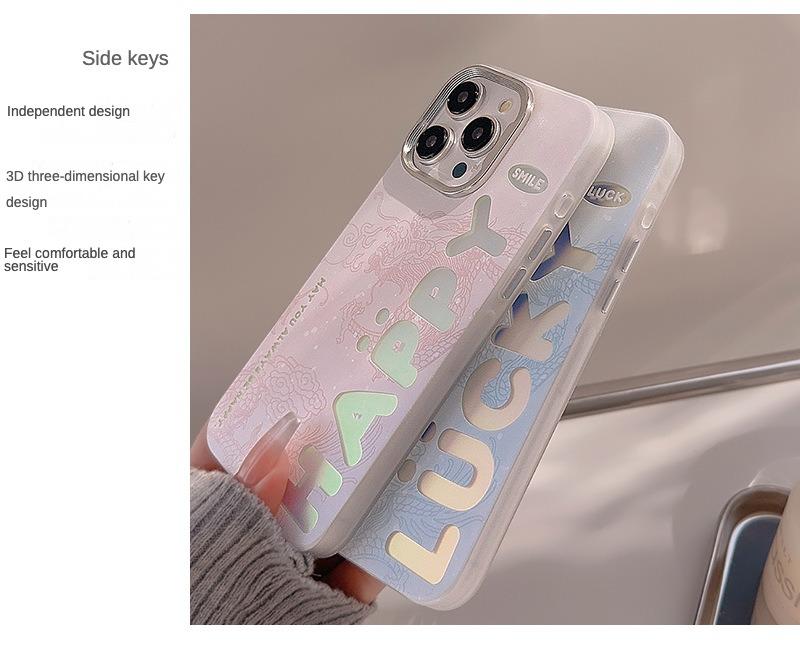 Product Introduction of Couple Laser Dragon Pattern English for 14promax Phone Case Iphone16 Electroplating Protector Cover Protector Cover Casing Shockproof Protective 2