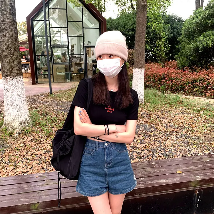 Áo Thun Mùa Hè, Phong Cách Hàn Quốc, Bó Sát, Dễ Phối Đồ, Thiết Kế Đơn Giản, Phong Cách Cô Gái Nóng Bỏng, Có In Chữ, ngắn Tay, Dành Cho Nữ, Hợp Xu hướng 1