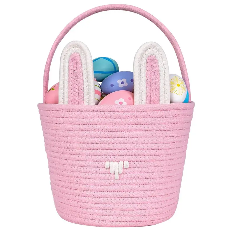 Easter Basket, 1/2 Counts Cute Rabbit Ear Design Basket, Easter Egg Hunt Basket, Home Organizer for Easter Party Decoration 0