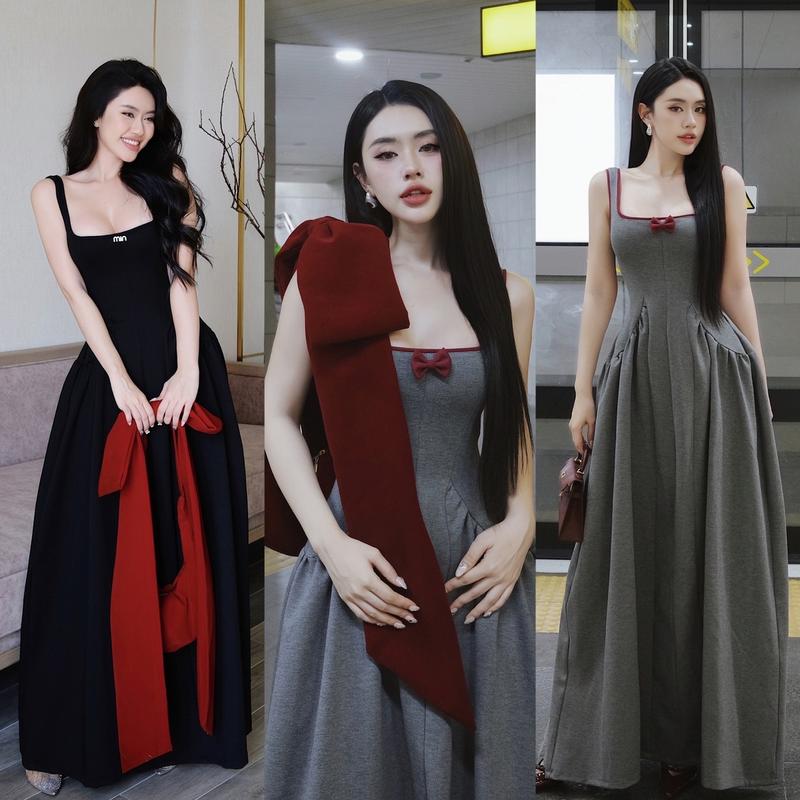 GU - MIN DRESS x CRIMSON BOW BAG - ĐẦM MAXI CHẤT LIỆU UMI TÔN EO phối cùng TÚI XÁCH NƠ TO ĐỎ Nữ Women Váy