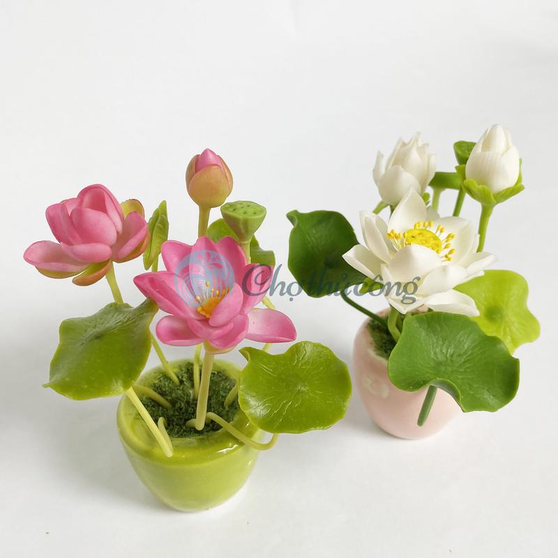Chậu hoa sen đất sét mini Nhật Thái, chậu cây mini hoa handmade - chậu hoa giả để bàn, quà tặng handmade