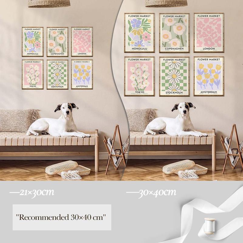 Floral Pattern Canvas Painting without Frame (6counts/set), Modern Wall Art Painting, Wall Art Decor for Home Living Room Bedroom 6