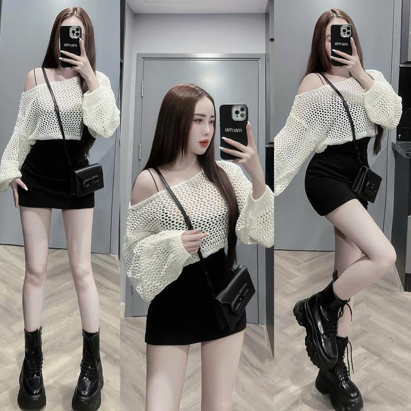 BEVEDA Set Váy Tăm Kèm Khoác Len Có Mút - Thiết Kế Sang Trọng, Phong Cách Hiện Đại, Chất Tăm Co Giãn Kèm Áo Khoác Len Thời Trang, Phù Hợp Dưới 53kg - Set Đồ Hoàn Hảo Cho Phái Đẹp Thêm Phần Cuốn Hút Nữ Kem Women