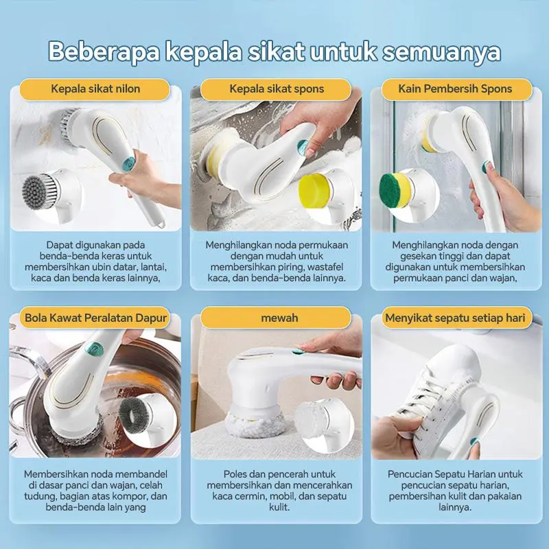 Sikat Pembersih Listrik Tanpa Kabel Genggam 5-in-1 Sikat Pembersih Tahan Air Sepenuhnya Otomatis untuk Penggunaan di Rumah 1