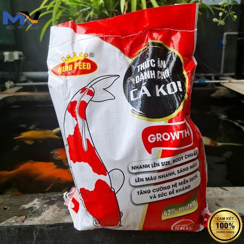 Cám Cá Koi King Feed độ đạm 42%, Bao 5 kg, Body chuẩn, lên mầu đẹp, tăng size nhanh