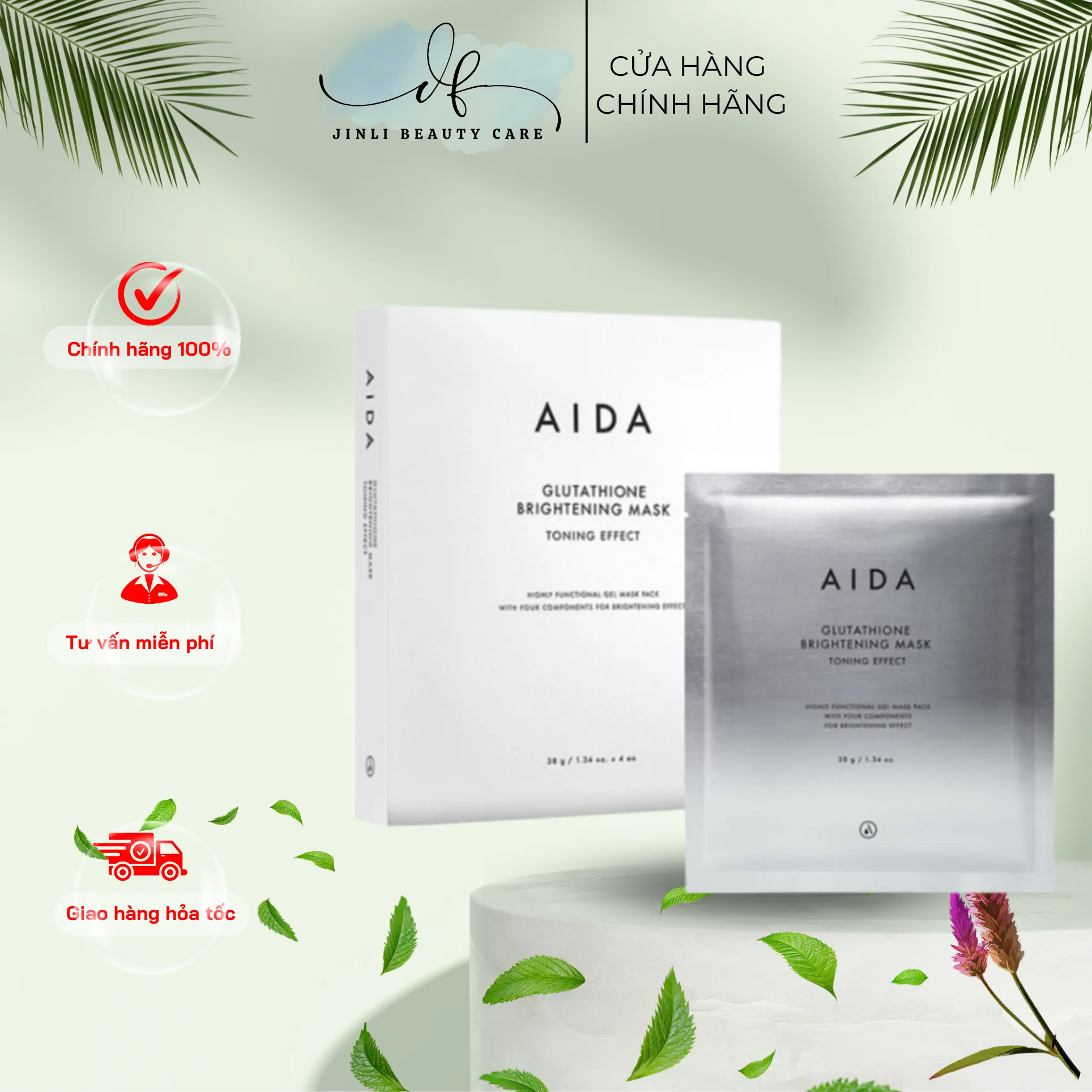 Mặt nạ hỗ trợ làm trắng, giảm nám Aida Glutathione Brightening Mask