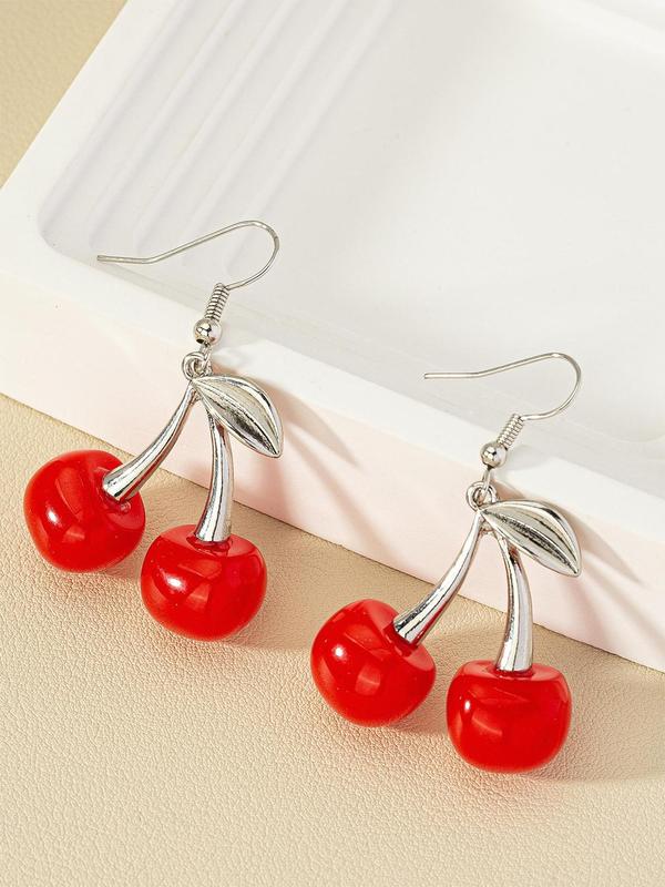1 Pair Cherry Design Drop Earrings, Fashionable Vintage Earrings Jewelry for Women, Daily Use 6