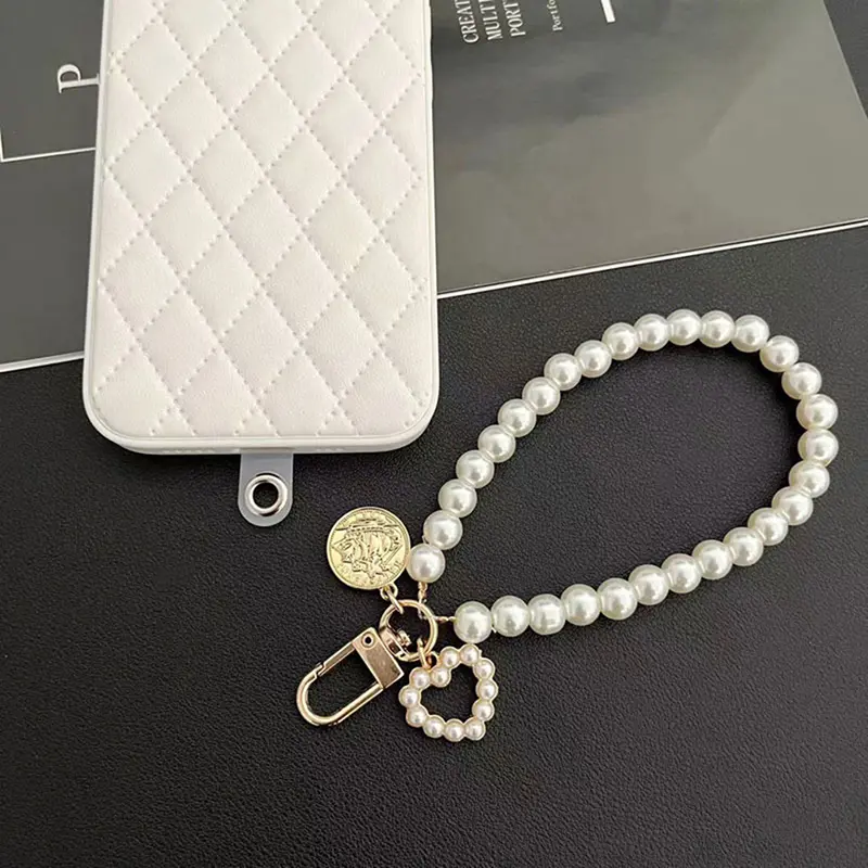 Short Pearl Lanyard Fashion Rhinestone Pendant Pendant Mobile Phone Lanyard Hand-woven Wrist Strap Back Csae Anti-lost Lanyard