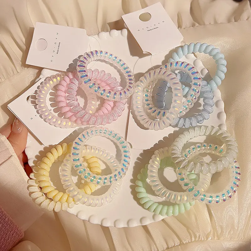 Korean Style Candy Color Telephone Line Hair Rope Girls' Head Rope High Elasticity Tie up a Bun Hairstyle Hair Band Rubber Band