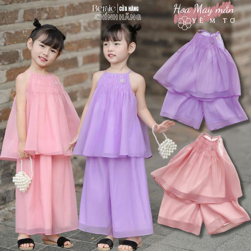  Set váy yếm cho bé gái yếm tơ phối hoa may mắn mặc tết đi học đi chơi 1 đến 7 tuổi BERNIE L0924B24 