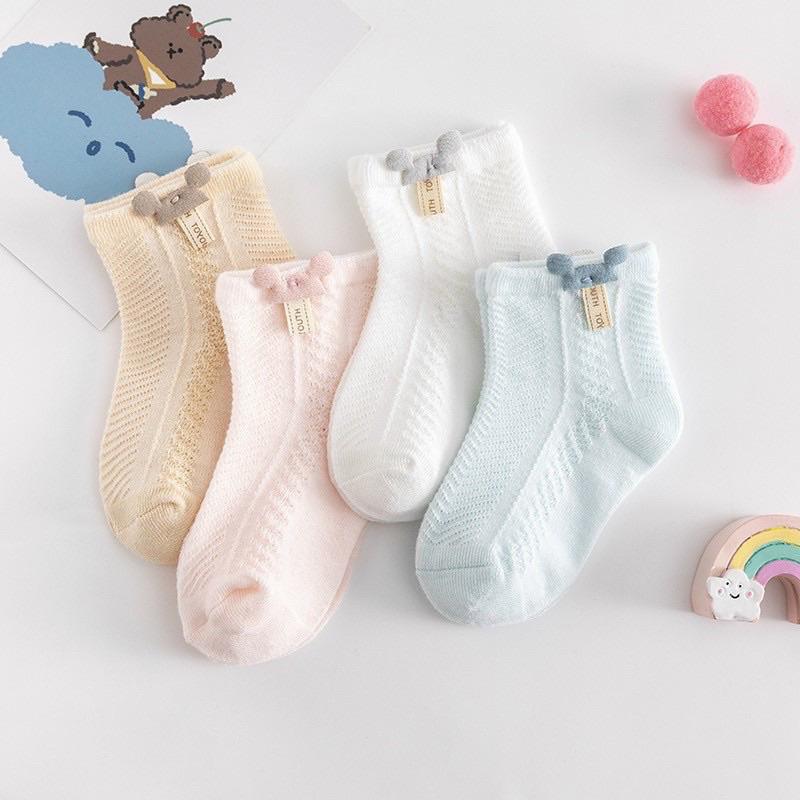   SÉT 4 ĐÔI Tất lưới điều hòa cao cổ cotton thoáng khí họa tiết Mickey cho bé từ 0-4 tuổi 
