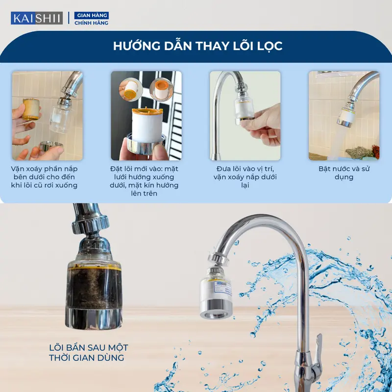 Bộ lọc nước Kaishii , Đầu lọc nước tại vòi tăng áp - xoay 360 mã KS02 5