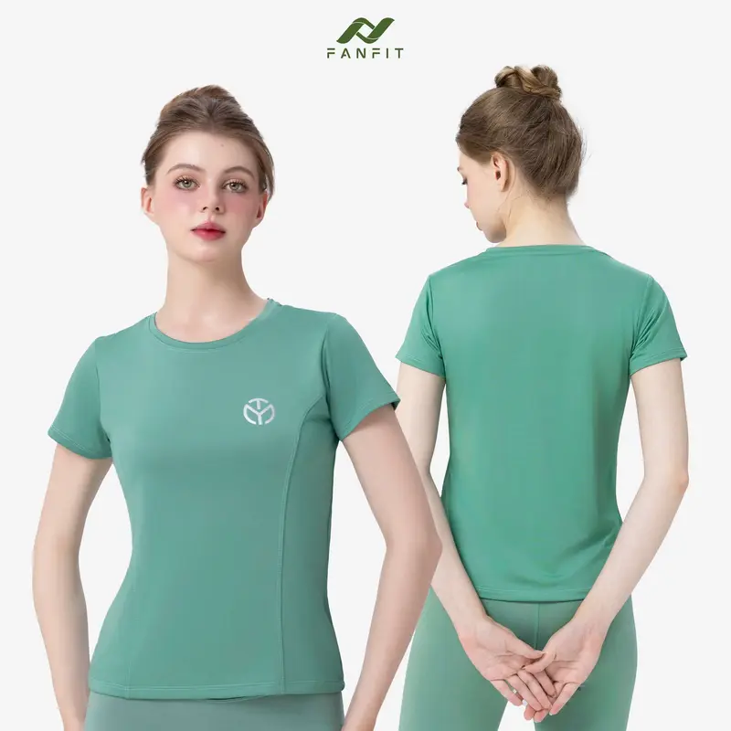 Áo thun thể thao Nữ tập Gym Yoga Pilates TYM FFTS003 Cổ tròn Tay ngắn - Vải Polyester 4C co dãn 0