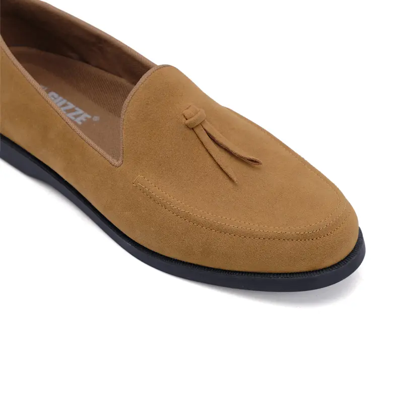 Guzze Sydney Sepatu Slip On Pria Loafer Suede Tan Gaya Tanpa Hak Flat Shoes Kerja 6