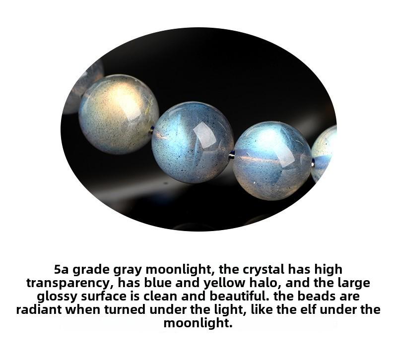 Product Introduction of Crystal Natural Moonstone Loose Beads Bracelet Net Body Color Light Gray Moonlight Labradorite round Beads Bracelet 12