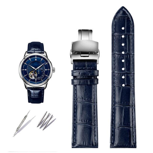 Dây Đeo Đồng Hồ Bằng Da Bò, Cho Đồng Hồ Tissot, Seiko, Huawei, Đồng Hồ Công Dân, Dây Đeo Đồng Hồ, Có Kích Thước 16Mm, 18Mm, 20Mm, 21Mm, 22Mm Và 23Mm, Dây Đeo Đồng Hồ, Da Thật, Màu Xanh Dương