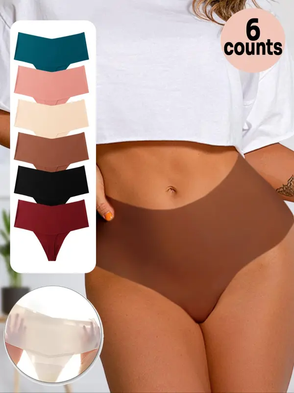 Women's Solid Color Seamless Thong, Soft Comfy Breathable Panty for Daily Wear, Women's Underwear for Summer 4