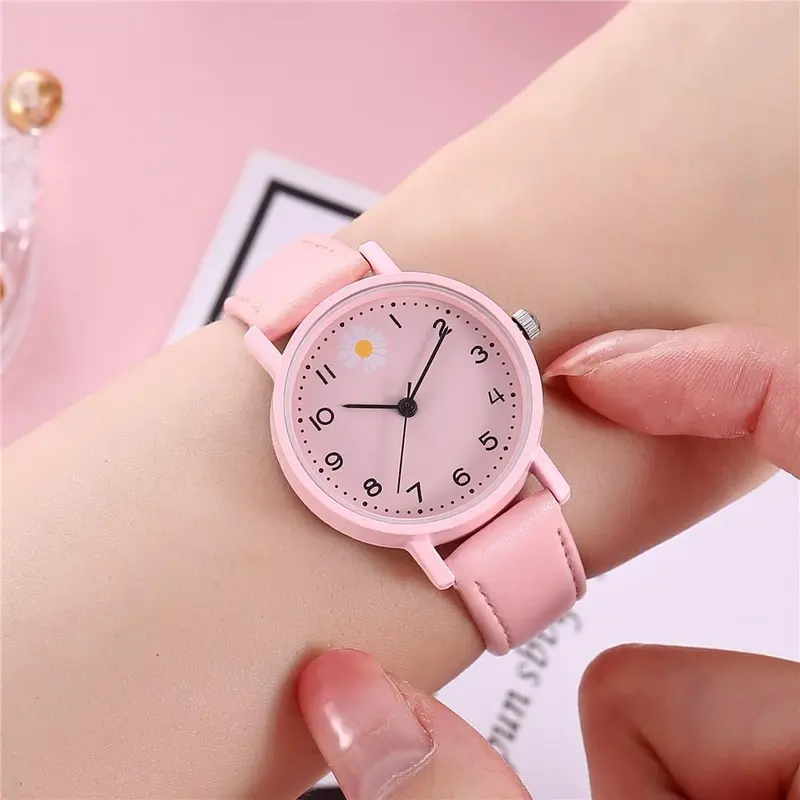 SMS Jam Tangan Wanita Strap Kulit Motif Bunga Kekinian Daisy Fashion Terlaris Watch Analog Daisy Korean Import Harga Grosir Promo Murah 1