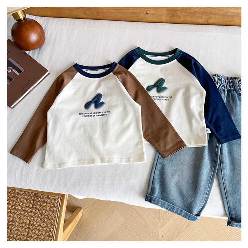 Product Introduction of Wind Valley 2024 new children's clothing Korean version contrasting color raglan sleeve T shirt boys versatile base for spring and autumn 10