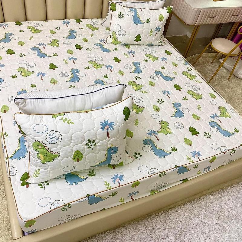 Bộ ga gối trần bông cotton đũi xơ đậu nành kèm 2 vỏ gối mềm mại (dùng cho nệm 5-12cm)