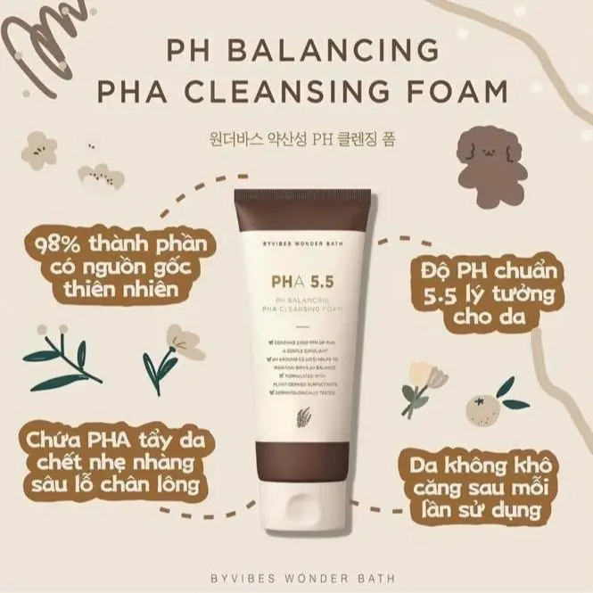 Sữa Rửa Mặt Wonder Bath PHA 5.5 Cleansing Foam 130ml chuẩn 5.5 lý tưởng