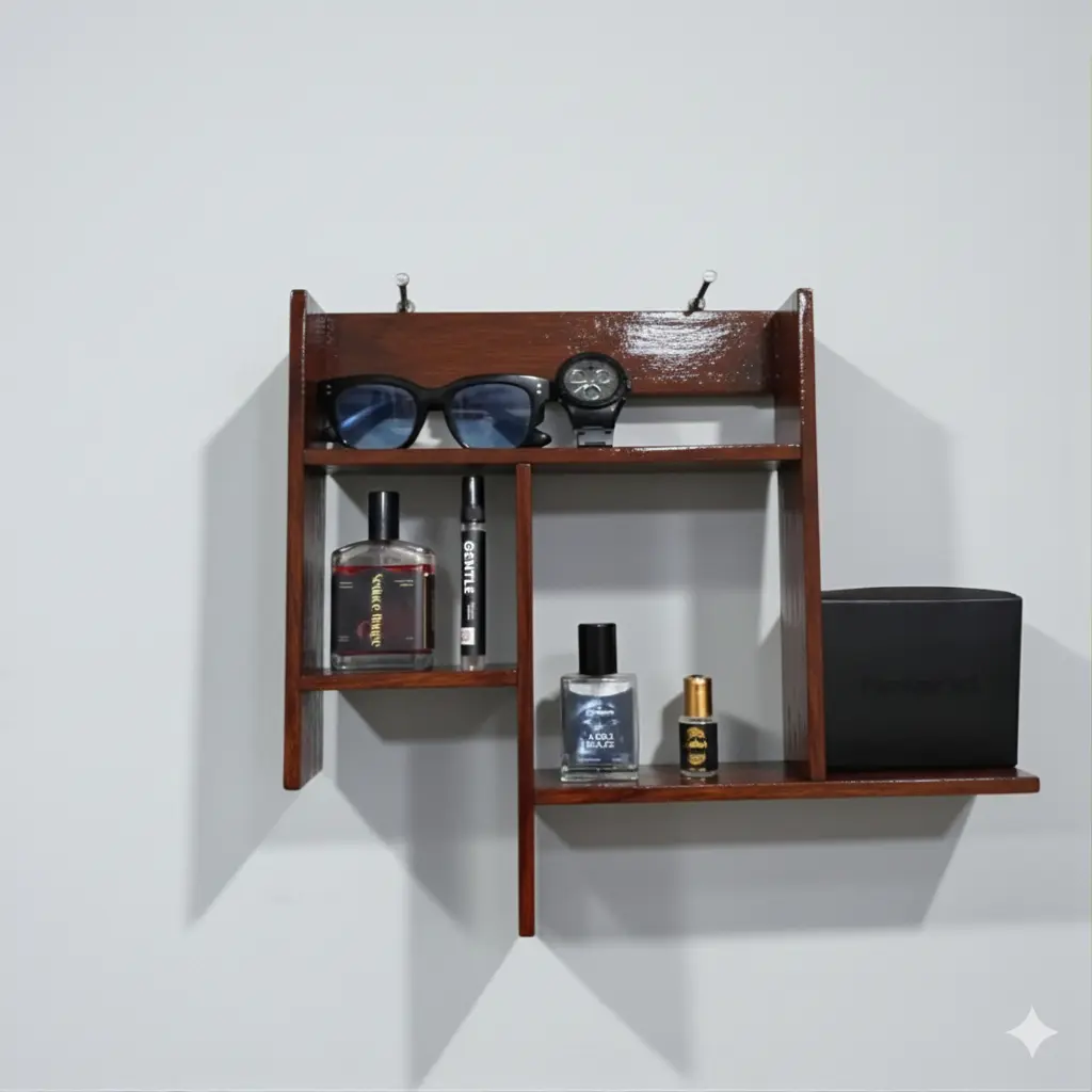 RAK KAYU DINDING  SHAPE TEMPAT HIASAN SERBAGUNA TEMPAT KOSMETIK PARFUM