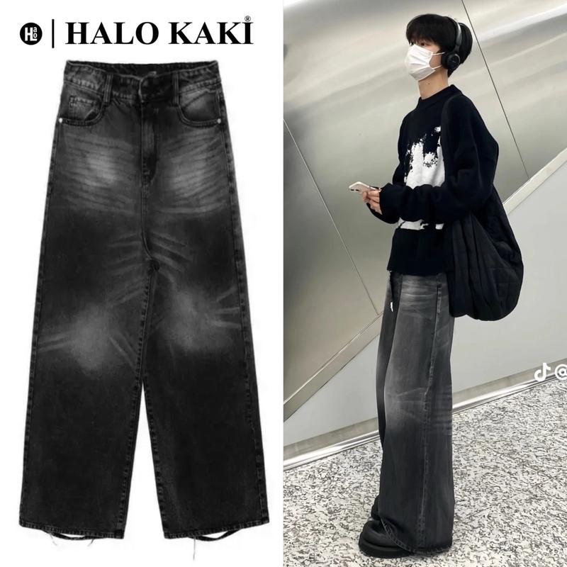 ĐEN RÁCH GÓT - QUẦN JEANS WASH ỐNG RỘNG PHỦ GÓT GIÀY Pants Nữ Women Ong