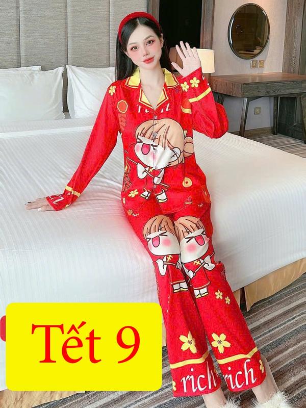 [40-70kg] Đồ bộ pijama tết 2025 ất tỵ mới nhất vải lụa ánh kim mềm mát 8