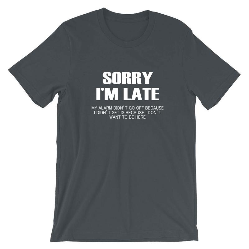 Sorry I'm Late I don't want to be here My Alarm Didn't work i didn't set it funny Unisex T shirt Tshirt T-shirt Tee shirt Sarcastic Joke 2