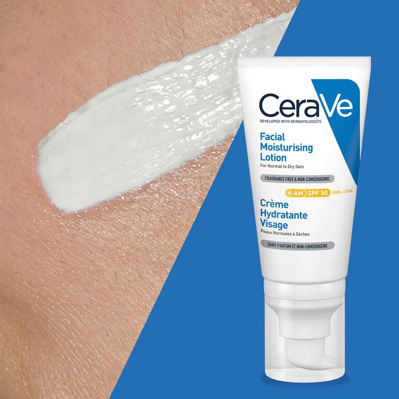 CeraVe AM Facial Moisturising Lotion SPF50 with Ceramides & Vitamin E for Normal to Dry Skin 52ml Lightweight Moisturizers Skincare Fragrance 4