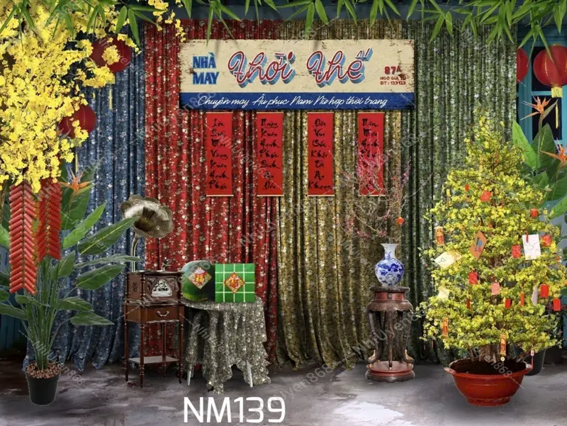 Tranh vải decor Tết mẫu mới 2025 / Phông vải Tết xưa / Nền trang trí Tết nguyên đán (2) 2