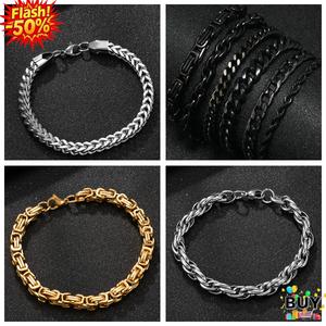 สร้อยข้อมือเหล็กไททาเนียม สำหรับผู้ชายและผู้หญิง โซ่คิวบาที่ไม่หมอง สร้อยข้อมือสแตนเลสถัก ไม่เป็นสนิม มีให้เลือกสีดำ ทอง และเงิน ของขวัญเครื่องประดับ โซ่หนาและบาง สไตล์พังก์และฮิปฮอปเรียบง่าย