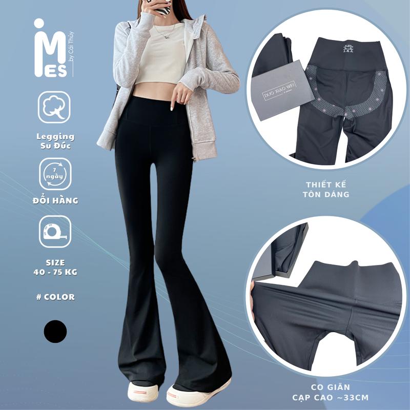 Quần Legging Su Đúc ống loe hàng full box Duoxiaowei 5.0 phiên bản cao cấp 1878 IMES SHOP Pants Nữ Đen Women Nhung size m nút có thể giặt máy Thun Thun