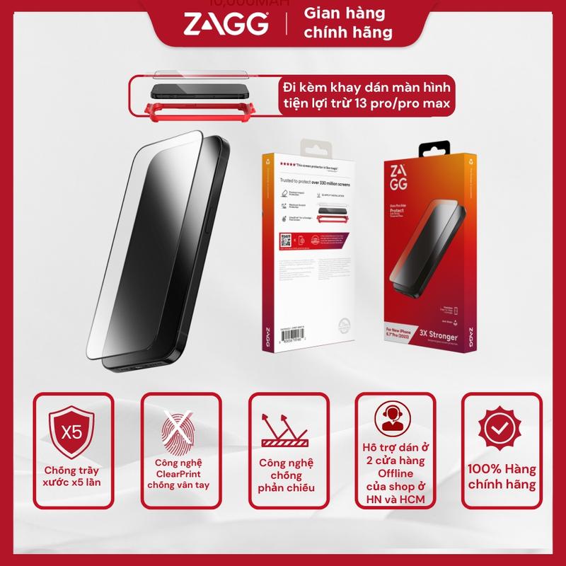 Kính cường lực trong suốt cho iPhone 6/7/8/X/Xs/11/12/13/14/15/16 Series ZAGG Glass Plus Edge, kính dán màn hình chống vỡ, trầy xước bảo hành 1 tháng 1 đổi 1