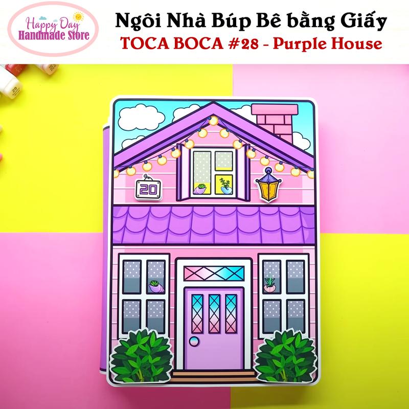  Nhà Búp Bê Bằng Giấy chủ đề Ngôi Nhà của Toca Boca #28 Purple House - DIY Tự Làm cùng Con - 1 Bộ Búp Bê Bóc Dán Giúp Bé Tự Chơi - Đồ Chơi Cho Bé Toy 