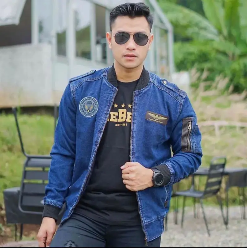 JACKET BOMBER JEANS CAP KULIT PRIA DAN WANITA panjang motif jaket  casual  tebal cowok  distro 1