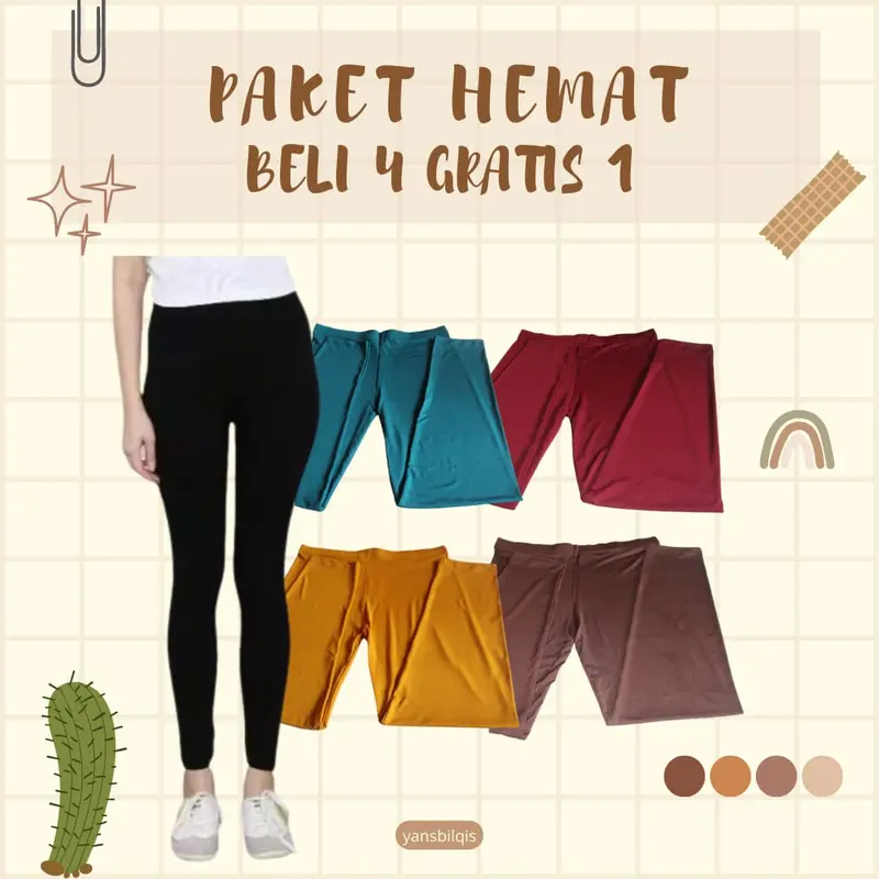 [PAKET HEMAT !!! BELI 4 GRATIS 1] Celana Legging Wanita Dewasa Panjang Polos Ukuran Standar, Jumbo dan Super Jumbo Hitam Nyaman Tebal 2
