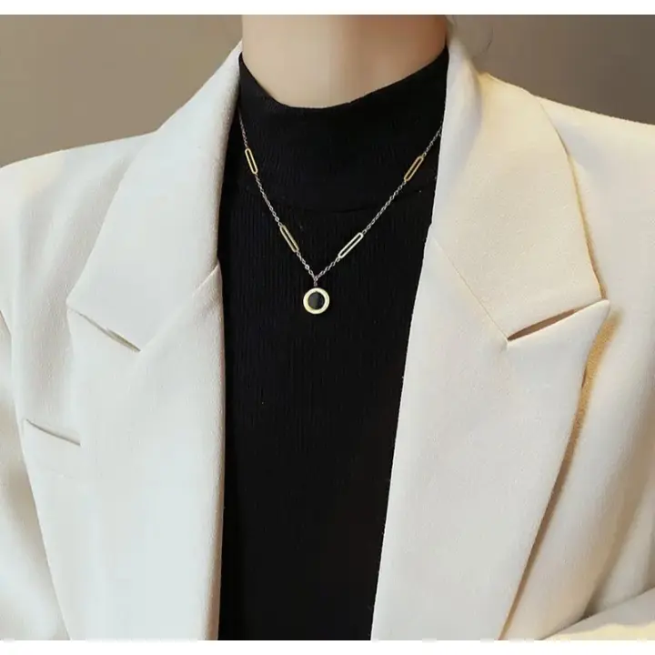 Kalung Titanium Wanita Bulat Hitam Anti Karat Luntur 4