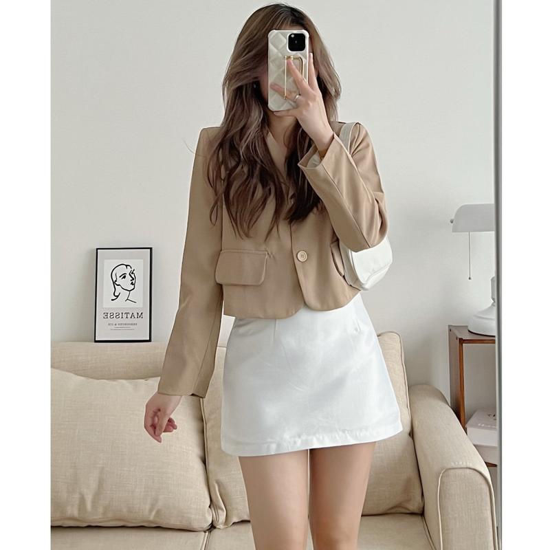 Áo blazer nữ dáng ngắn áo vest dài tay độn vai khoác ngoài phong cách hàn quốc màu đen nâu tây kem nâu kozoda AK1 Top Jacket