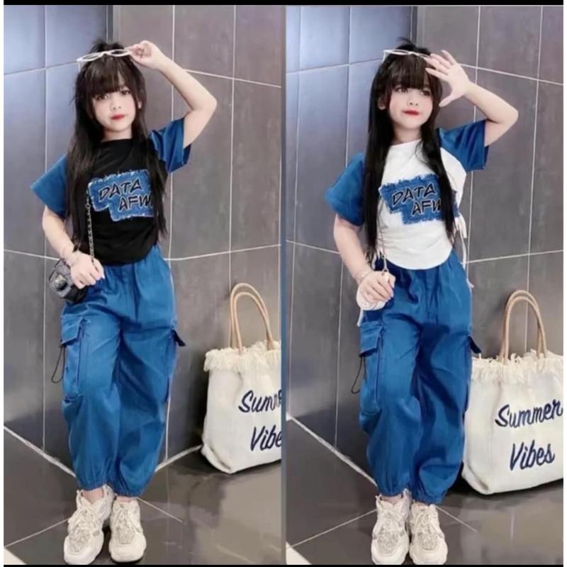 Set quần áo hè cho bé gái , bộ cộc tay bé gái 14-32 kg , bộ quần áo mẫu GẤU quần bò DATA chất cotton phong cách dễ thương năng động thấm hút mồ hôi .