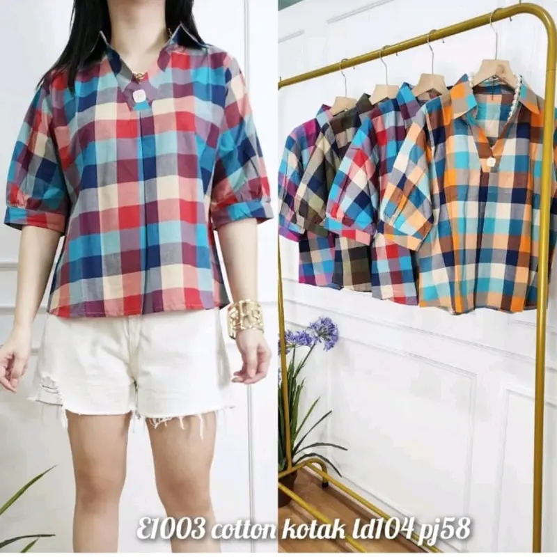 Blouse Kotak-Kotak Katun 0
