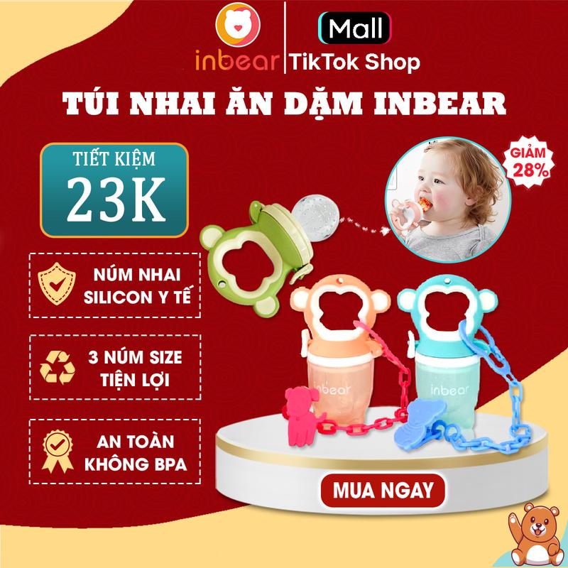 Túi Nhai Ăn Dặm Inbear Chống Hóc Cho Bé Tập Ăn Hoa Quả Rau Củ, Túi Tập Ăn Trẻ Em (Tặng Dây Đeo Đi Kèm Túi) Kem Voi